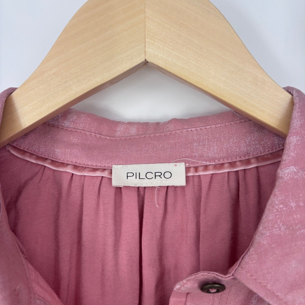 PILCRO Liquid Shine Button Down Shirt Womens XL Pink Shimmer Anthropologie Top - Picture 2 of 7